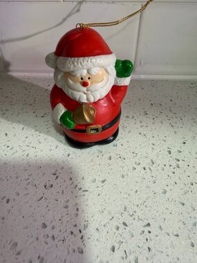 Vintage Ceramic Santa Claus Ornament - Red & Green